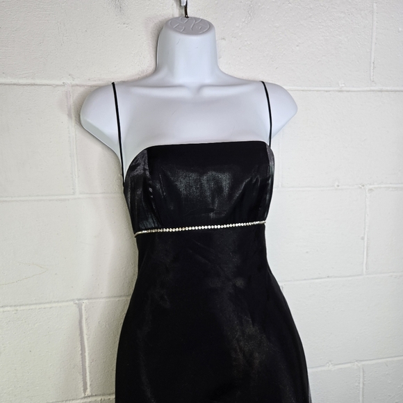 Vtg 90s Y2k Cache Black Liquid Lace Up Corset Back Rhinestone Formal Dress - Picture 13 of 14